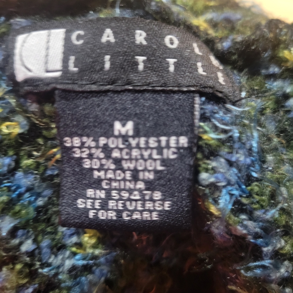 Carole Little Boucle Wool Blend Green Blue Collared Button Cardigan Vintage - Picture 3 of 5